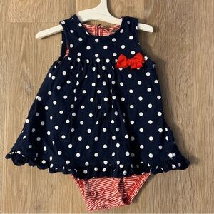 Carter's Girl's Size 18 Months Navy Polka Dot  With Red Striped Underlay & Bow